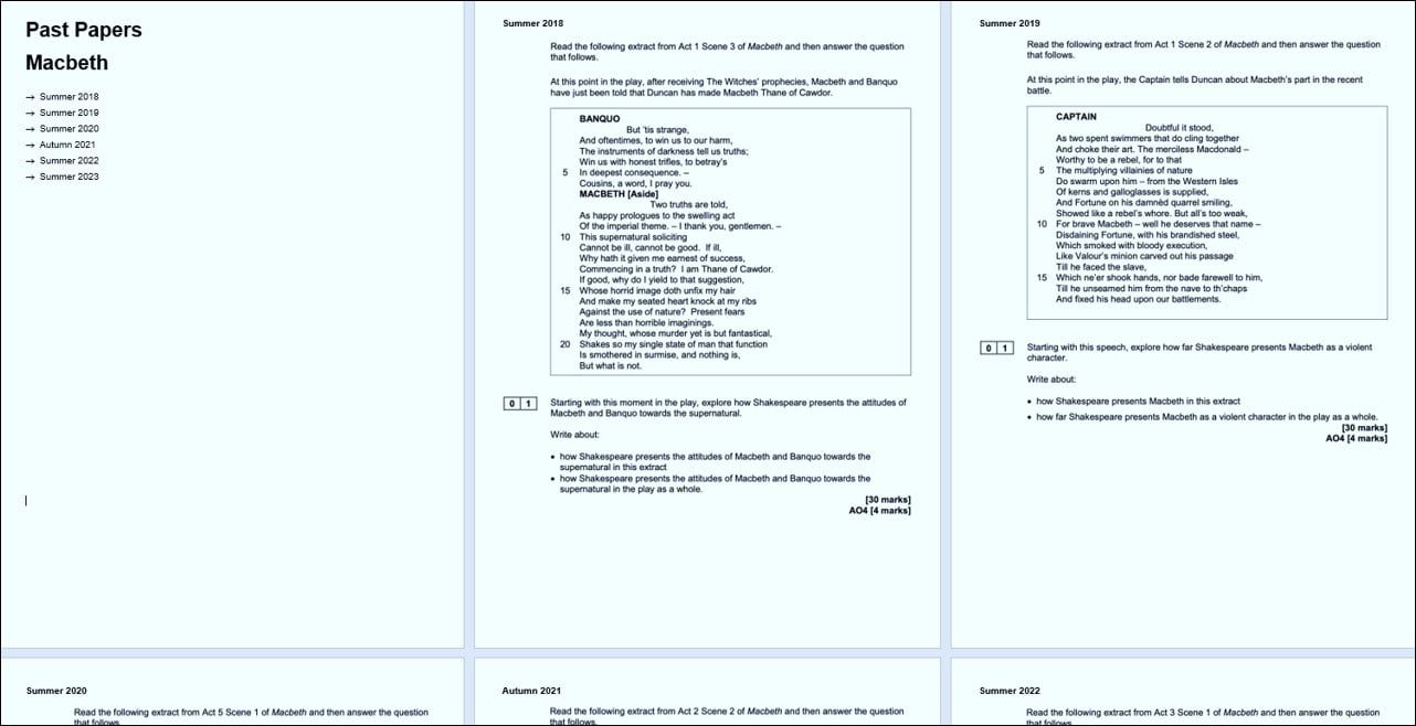 AQA English Literature Past Paper Booklets